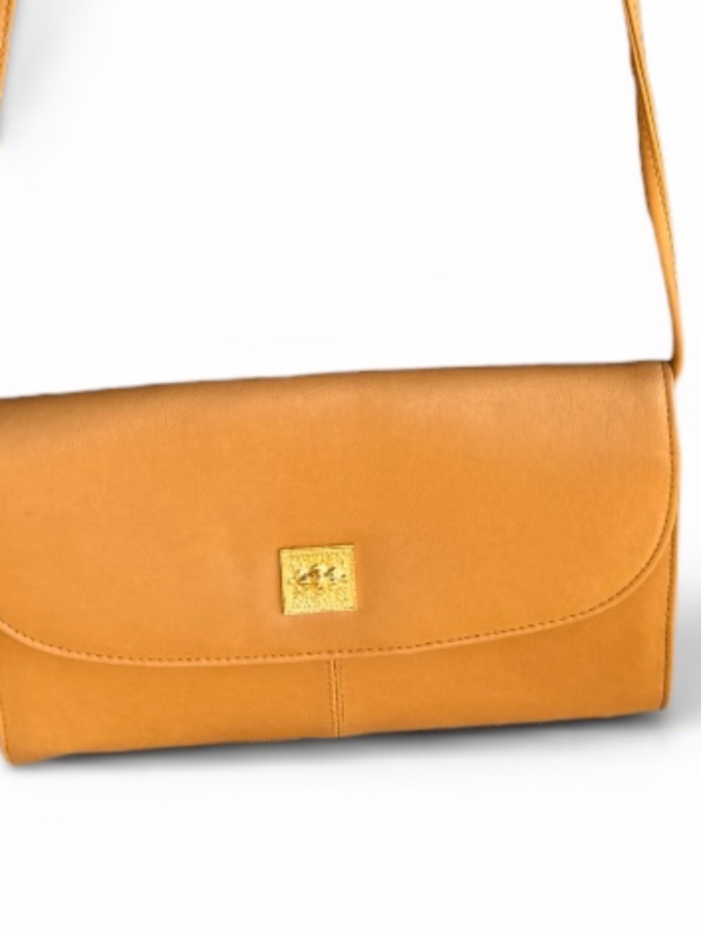 Vintage Brenner Camel Leather Clutch Wallet Purse Gold Tone Hardware